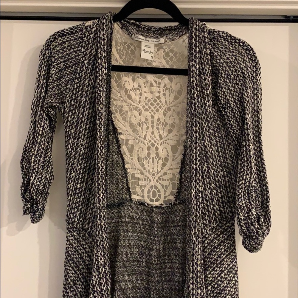 American Rag Cie Cardigan S Black White Lace Nordstroms Dillards RARE Sweater Xs